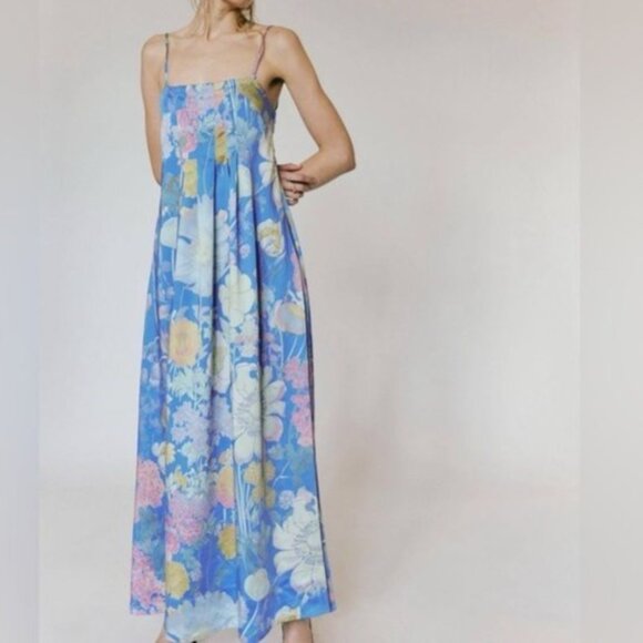 Free People Botanical Maxi Dress Womens XS Whimsical Boho Garden Fairy Blue